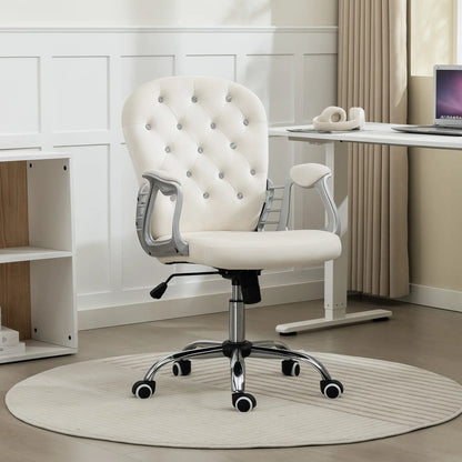 Office Chair, Adjustable Height, Tufted Back, Cream White Task Chairs at Gallery Canada