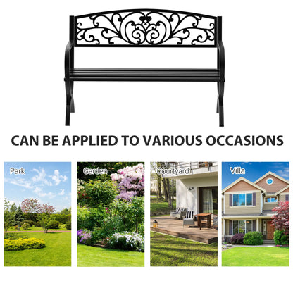 50" 2-Seater Garden Bench, Cast Iron Loveseat, Black Outdoor Benches at Gallery Canada