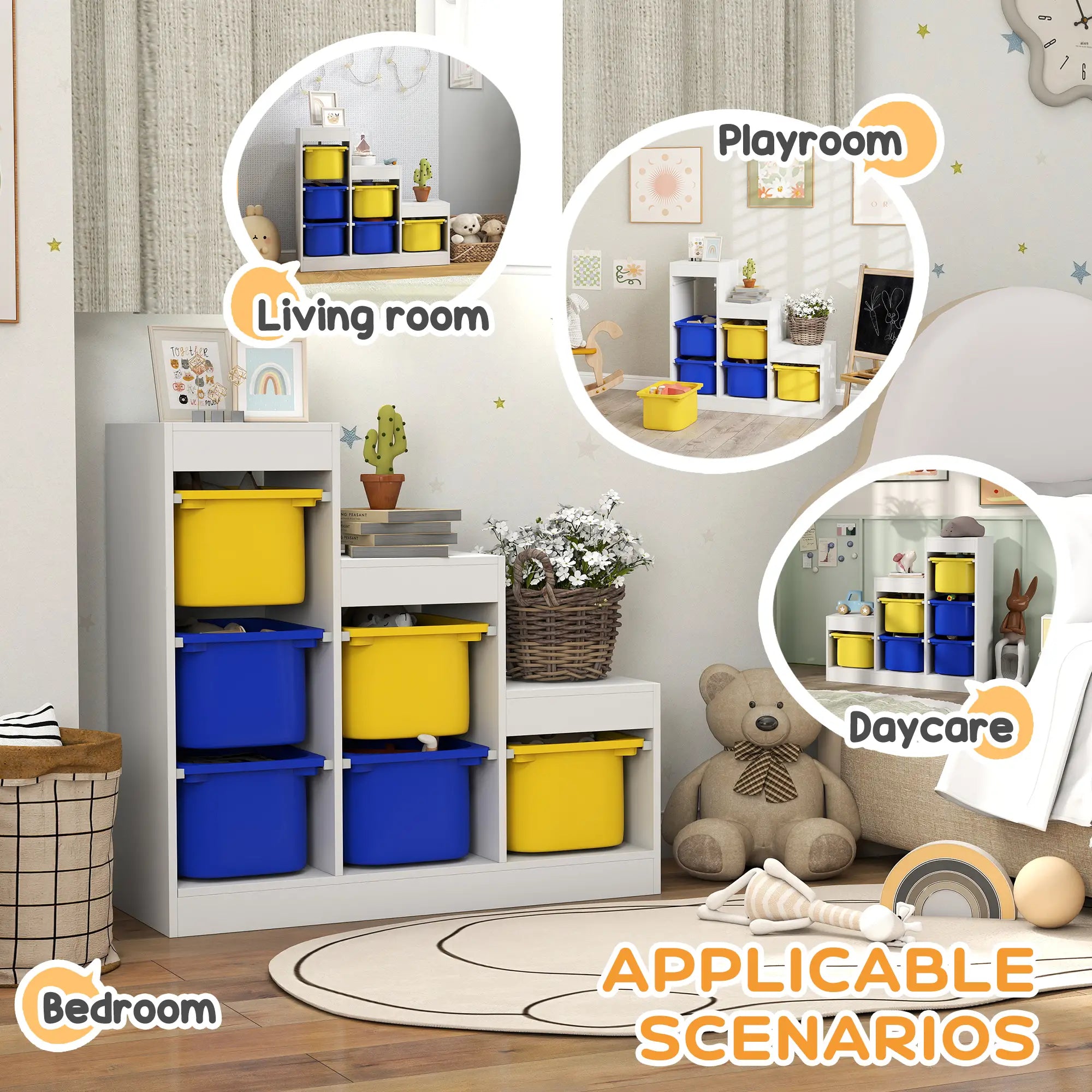 3 Layer Toy Storage Organizer Kids Bookshelf, 6 Plastic Bins, Yellow, Blue Baby & Kids Storage at Gallery Canada