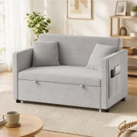 52" Grey Velvet Sofa Bed, Pull Out Sleeper with USB Ports, Grey