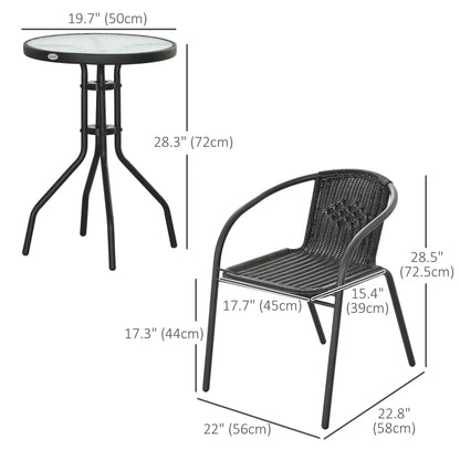 3-Piece Outdoor Wicker Set, 2 Stackable Chairs, Glass Table, Black Bistro Sets at Gallery Canada