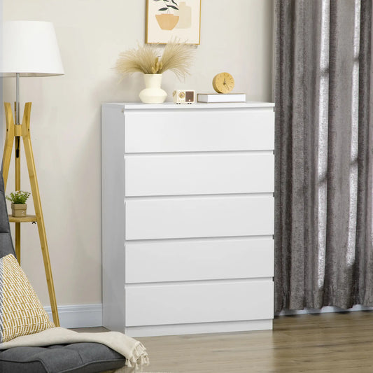 5 Drawer Chest, Dresser for Bedroom, Zinc Alloy Runners Storage Cabinets White at Gallery Canada