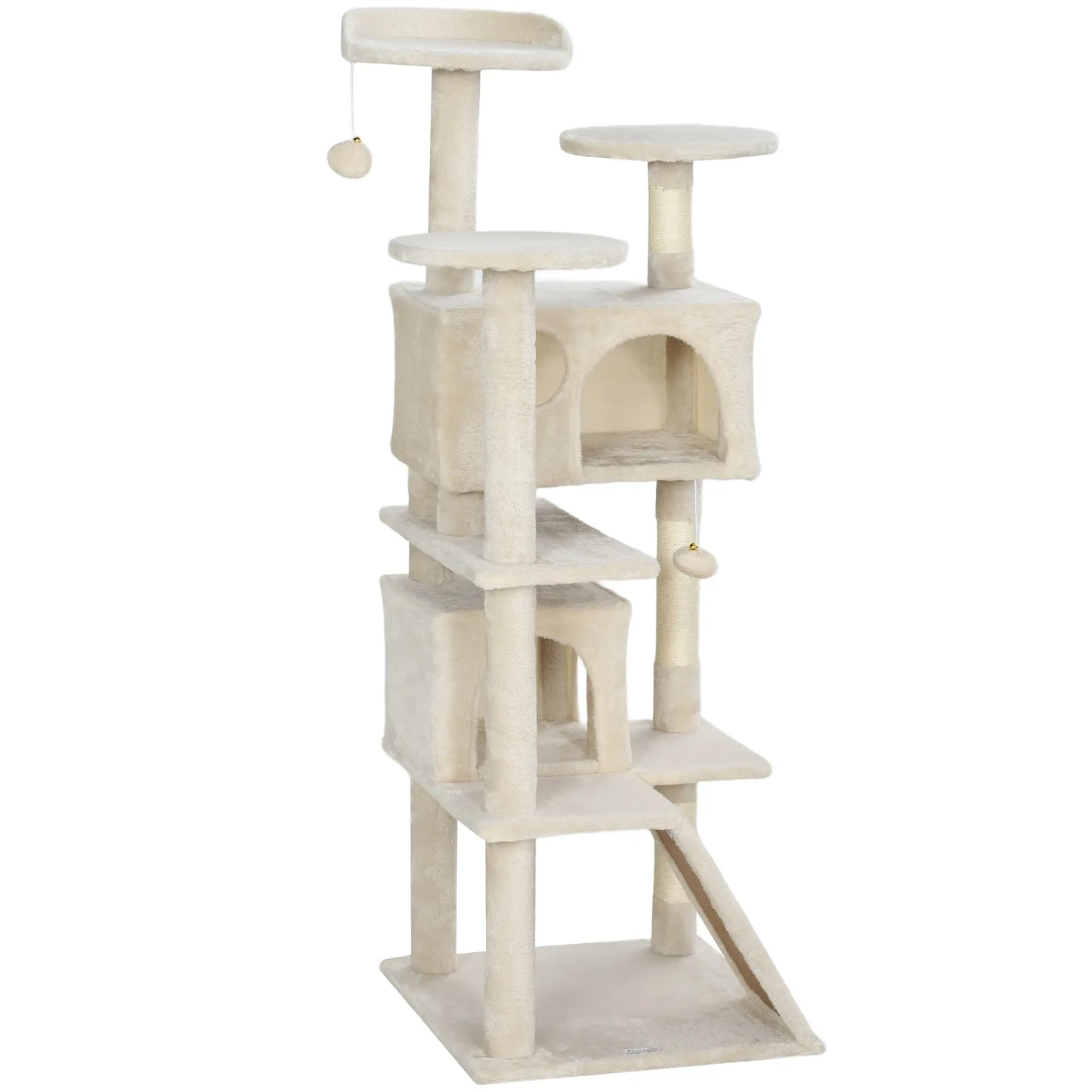 54" Cat Tree, Multi-Level Tower with Scratching Posts, Condos, Beige Cat Towers Beige, Cream White at Gallery Canada