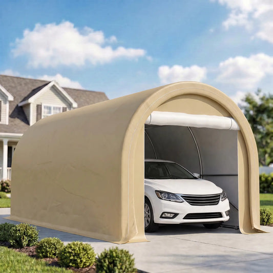 10' x 16' Heavy Duty Carport Tent, PE Cover, Beige