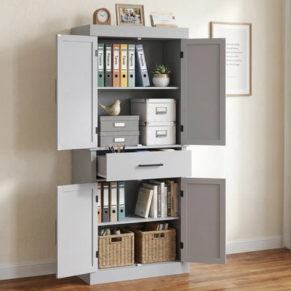 72" Kitchen Storage Cabinet, Farmhouse Pantry, 4 Barn Doors, Drawer, Adjustable Shelves, Grey Kitchen Pantry Cabinets at Gallery Canada