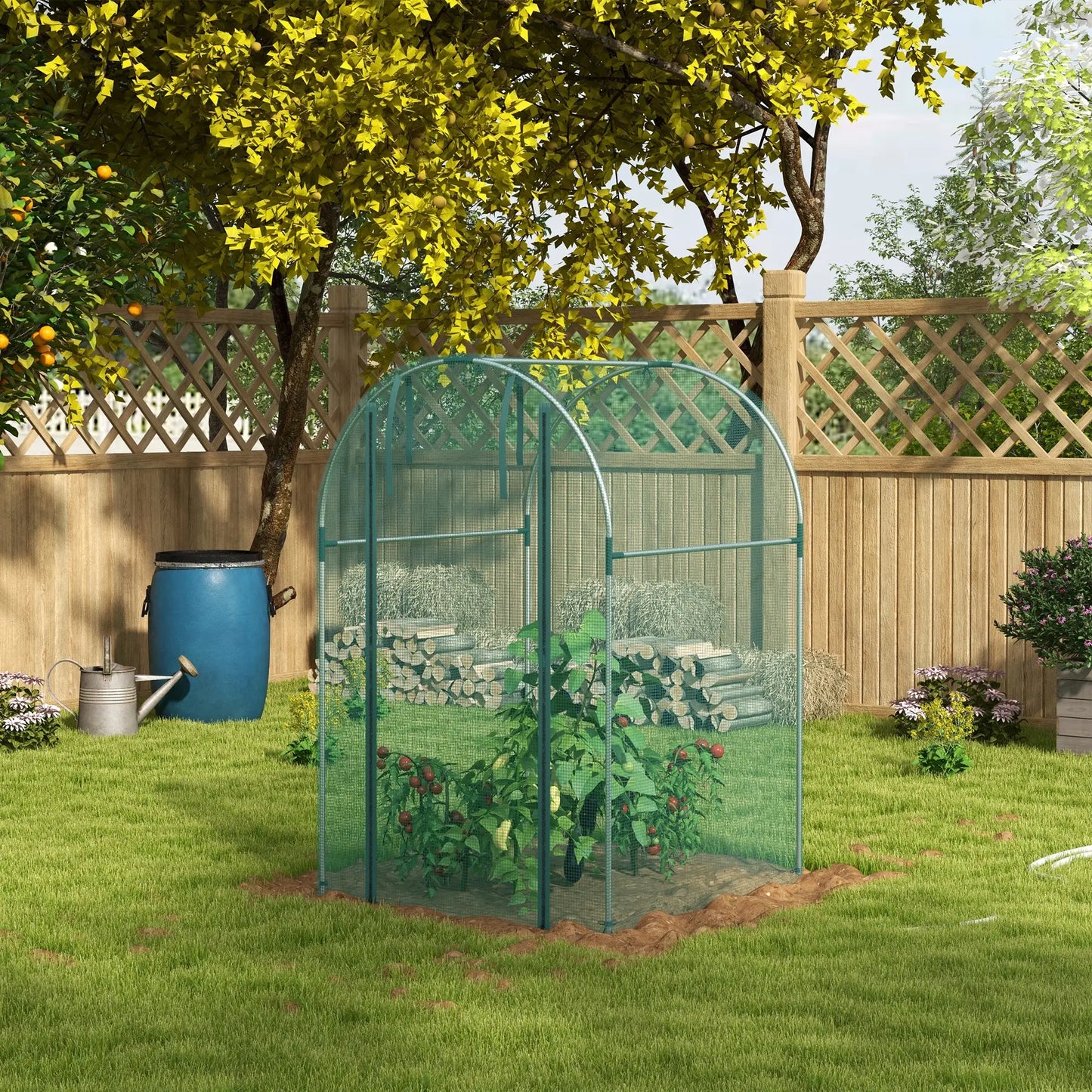 Galvanized Steel Crop Cage, Plant Protection Tent, Zippered Door, 4' x 4', Green Walk In Greenhouses at Gallery Canada