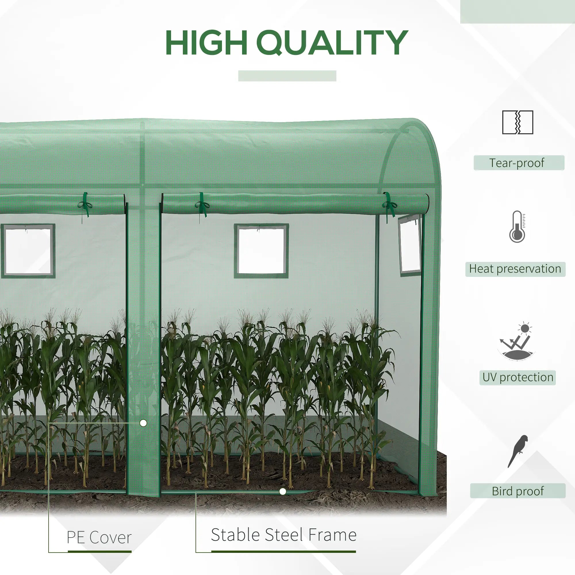 Outdoor Garden Greenhouse, Steel Tent, 2 Doors, 4 Windows, 9.8'x3.3'x6.6', Green Portable Greenhouses at Gallery Canada