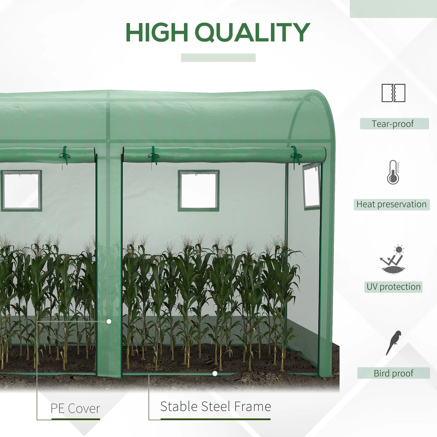 Outdoor Garden Greenhouse, Steel Tent, 2 Doors, 4 Windows, 9.8'x3.3'x6.6', Green Portable Greenhouses at Gallery Canada