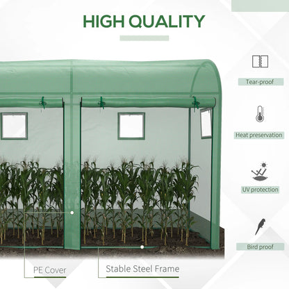 Outdoor Garden Greenhouse, Steel Tent, 2 Doors, 4 Windows, 9.8'x3.3'x6.6', Green Portable Greenhouses at Gallery Canada