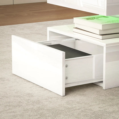 LED Coffee Table, 2 Drawers, Open Shelf, High Gloss White, White Coffee Tables at Gallery Canada