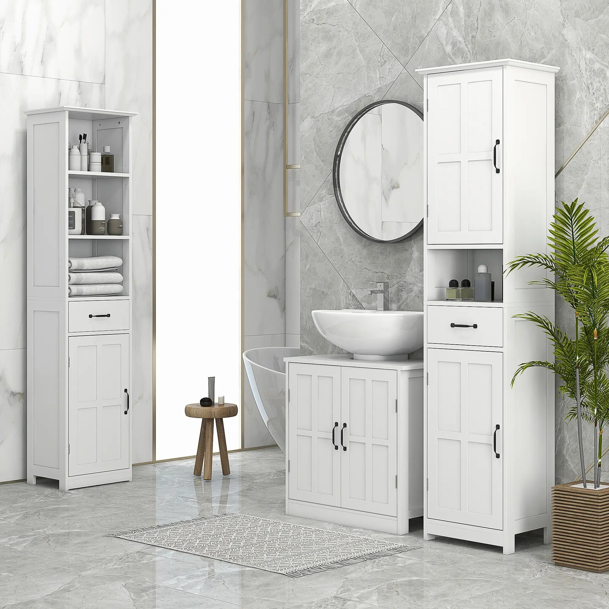 Pedestal Under Sink Cabinet, Bathroom Vanity Storage, Double Doors, Adjustable Shelf, White Bathroom Cabinets at Gallery Canada