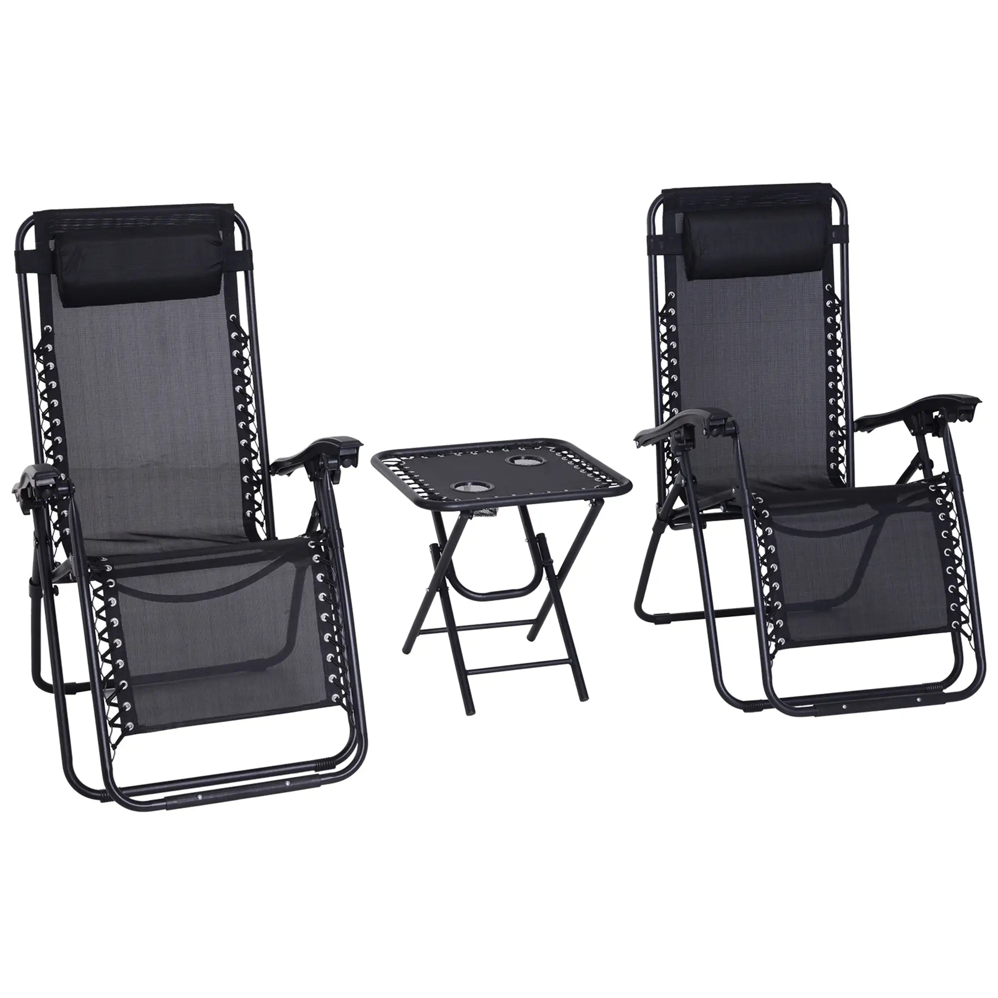 Zero Gravity Chair Set of 2, Patio Chair with Side Table, Black Lounger Chairs at Gallery Canada