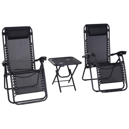 Zero Gravity Chair Set of 2, Patio Chair with Side Table, Black Lounger Chairs at Gallery Canada