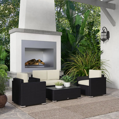 Outdoor Wicker Furniture Set with Table, Loveseat & 2 Chairs, Cream Patio Furniture Sets at Gallery Canada