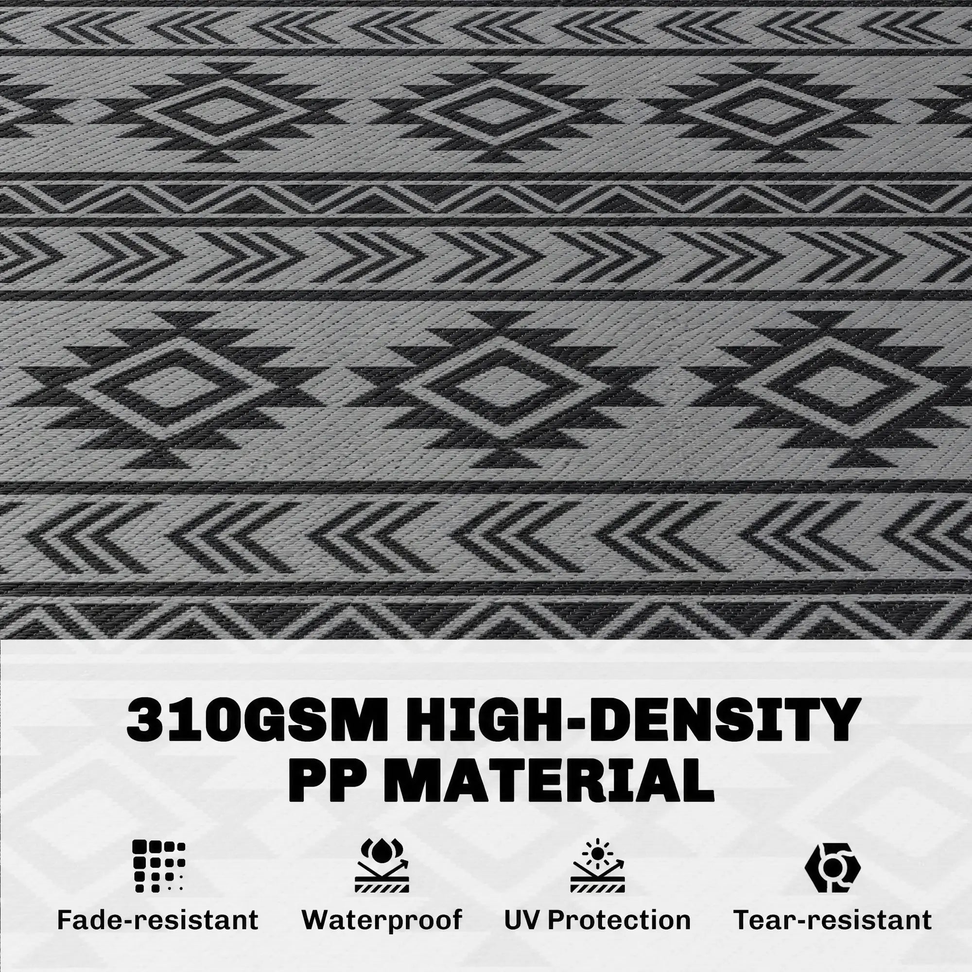 Reversible Outdoor RV Rug, Patio Mat, 6' x 9', Black & Grey Garden Decor at Gallery Canada