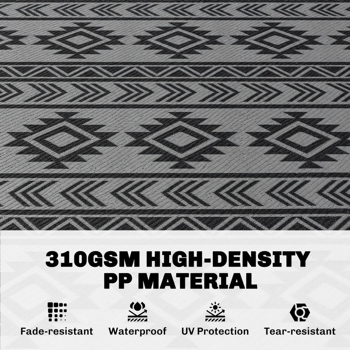 Reversible Outdoor RV Rug, Patio Mat, 6' x 9', Black & Grey Garden Decor at Gallery Canada