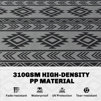 Reversible Outdoor RV Rug, Patio Mat, 6' x 9', Black & Grey Garden Decor at Gallery Canada