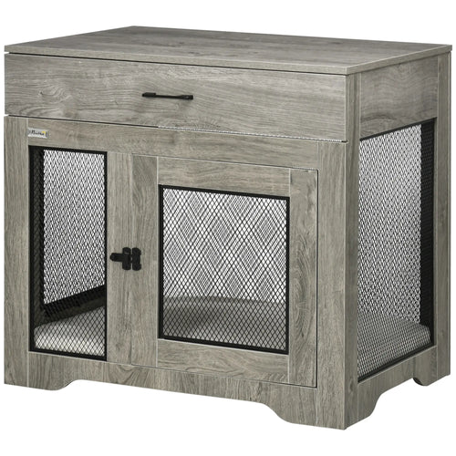 Dog Crate Furniture with Cushion, 2 Doors, Storage, Grey