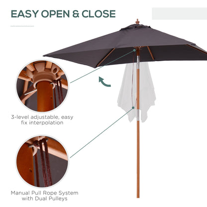 6.6x5ft Square Market Parasol, Wooden Patio Umbrella, Tilt Mechanism, 6 Bamboo Ribs, Dark Grey Sun Umbrellas at Gallery Canada