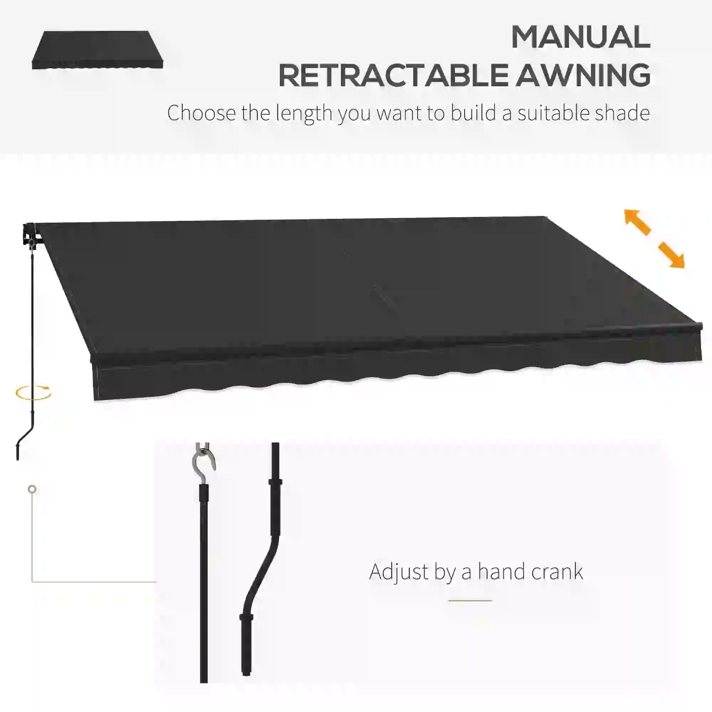 12' x 10' Retractable Awning, UV Resistant Sunshade, Black Patio Awnings at Gallery Canada