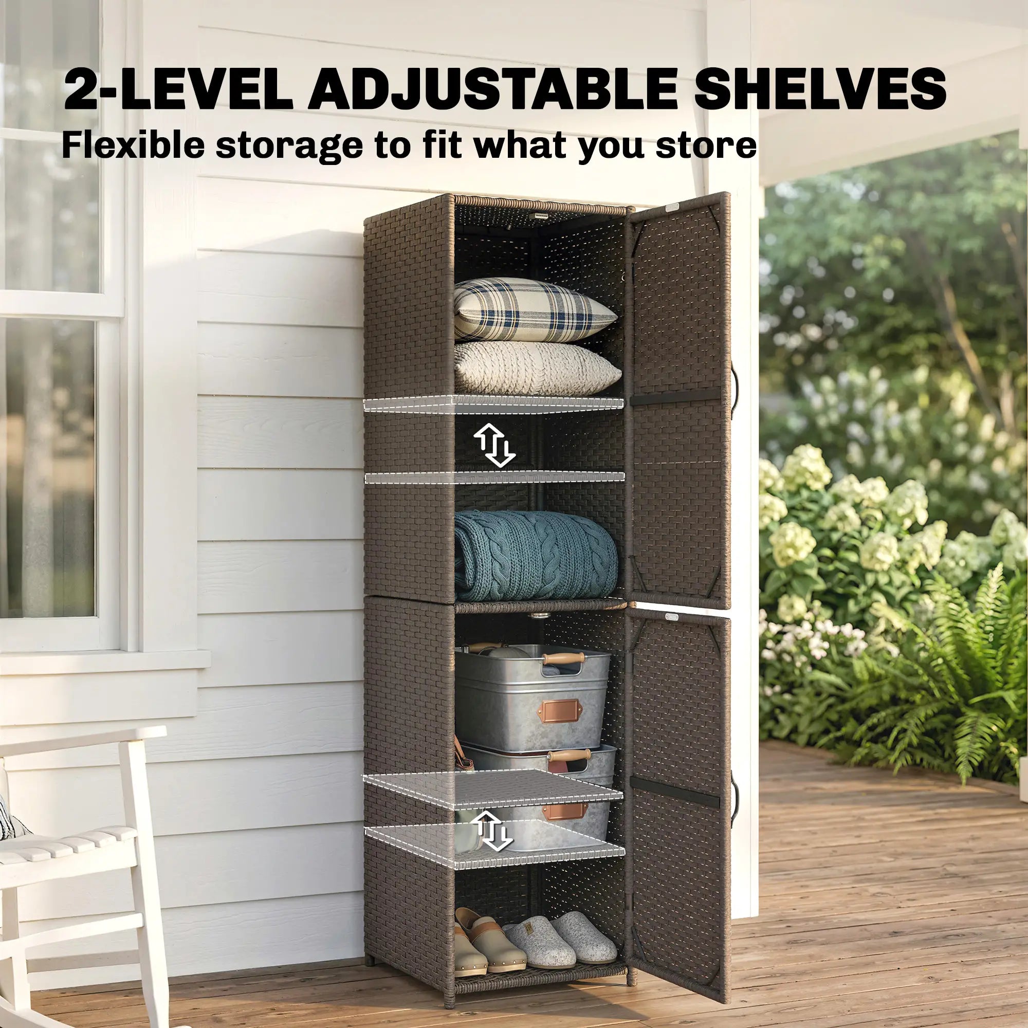 Wicker Outdoor Storage Cabinet, 4 Shelf Patio, Brown Patio Storage Boxes at Gallery Canada