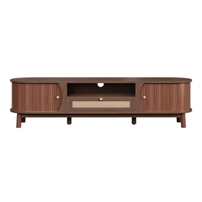TV Stand, Solid Wood Doors, Drawers, 65" L x 14.5" W x 18" H, Natural Walnut TV Stands Natural Walnut at Gallery Canada