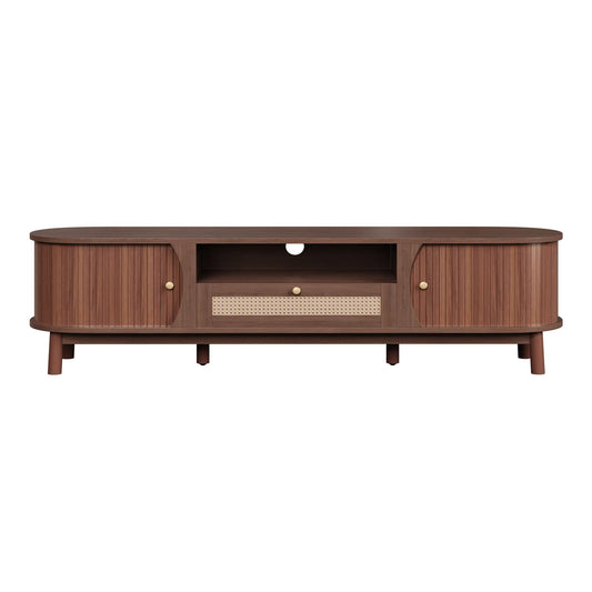 TV Stand, Solid Wood Doors, Drawers, 65" L x 14.5" W x 18" H, Natural Walnut TV Stands Natural Walnut at Gallery Canada