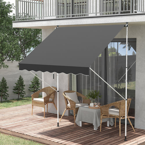 6.6'x5' Manual Retractable Patio Awning Window Door Sun Shade Deck Canopy Shelter Water Resistant UV Protector Grey
