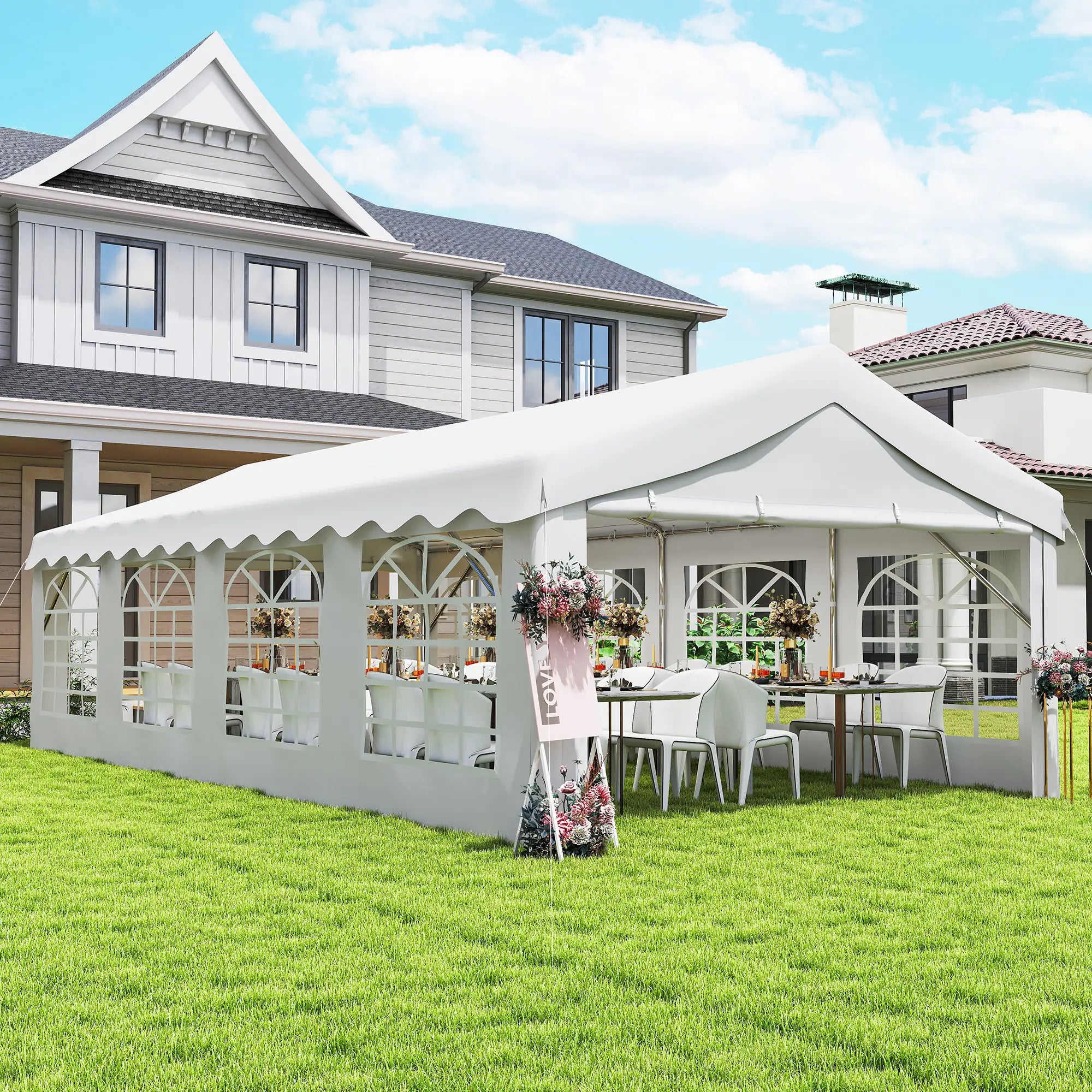 13'x26' Heavy Duty Party Tent, Portable Garage Canopy, White Canopy Tents at Gallery Canada