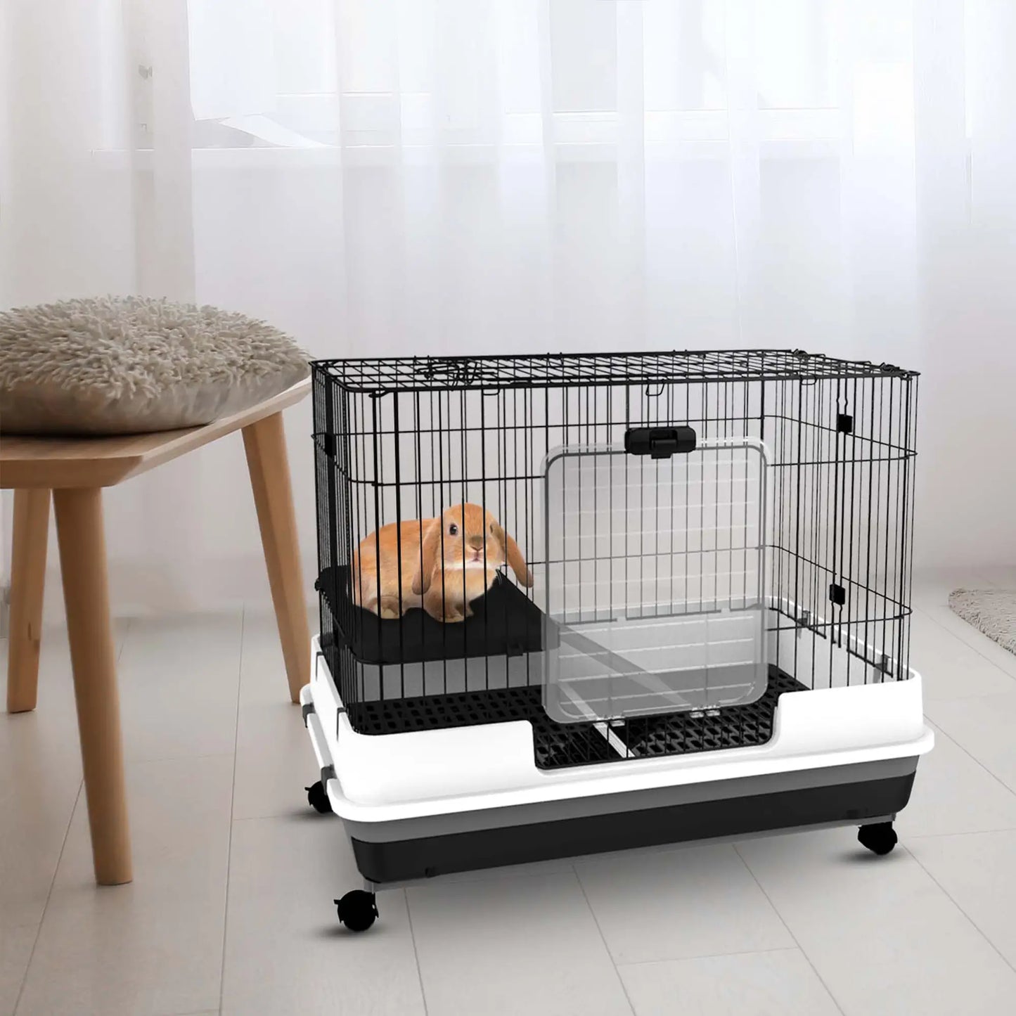 28"H 2-Level Rabbit Hutch, Lockable Wheels, Slide-Out Tray, Black Rabbit Hutch at Gallery Canada