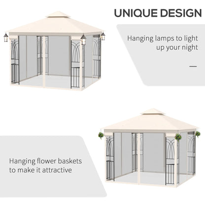 10'x10' Soft-Top Gazebo, Double Tier Roof, Mesh Curtains, Cream Gazebos at Gallery Canada