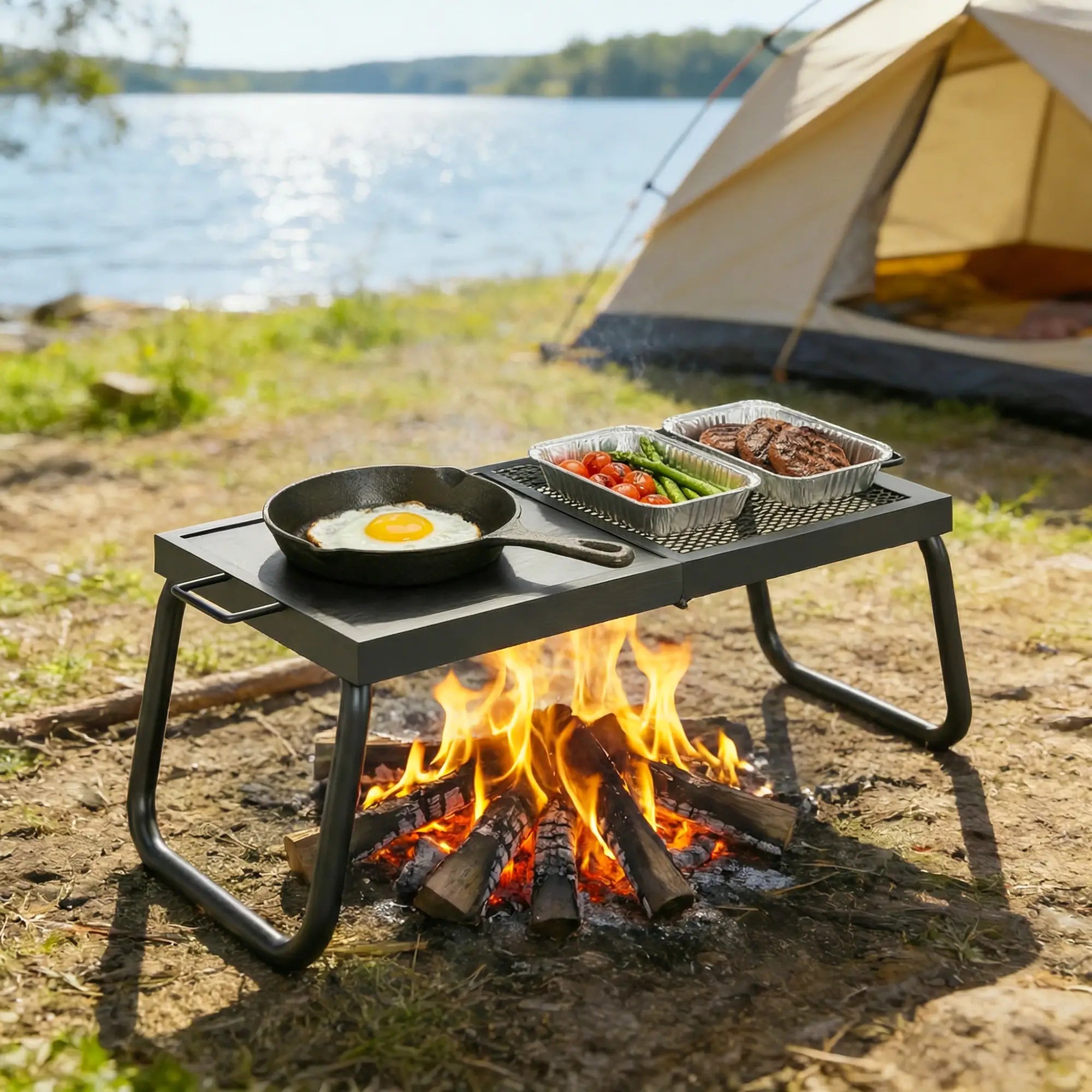 Folding Campfire Grill, Heavy Duty Steel Mesh Grate, Portable With Carry Bag, Black Charcoal BBQ Grils at Gallery Canada