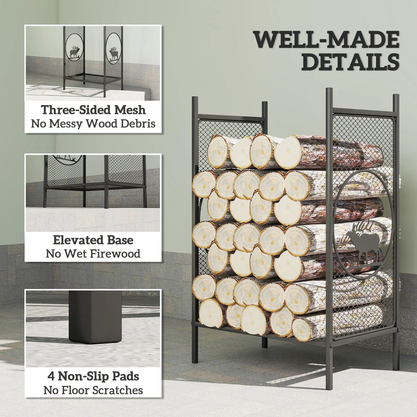 Firewood Rack Outdoor, 19" Heavy Duty Metal Log Holder with Mesh Sides Firewood Racks at Gallery Canada
