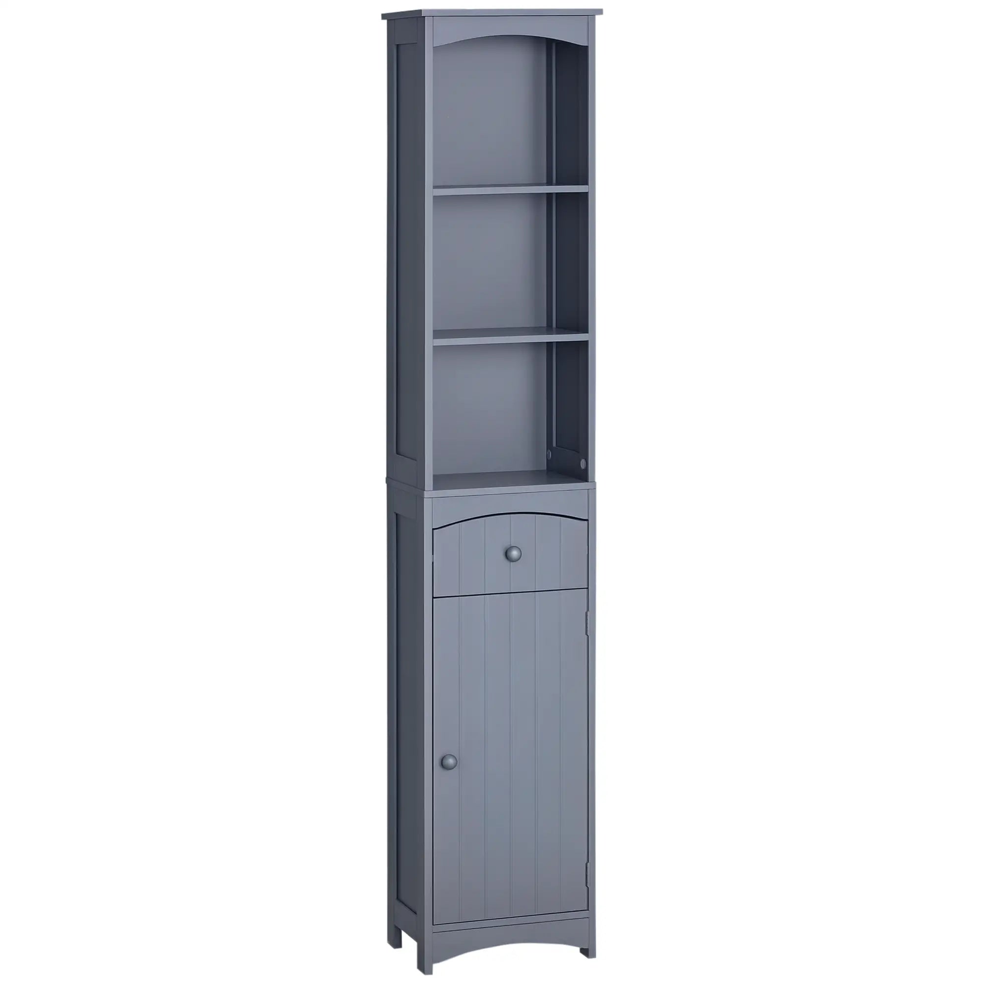 Tall Bathroom Storage Cabinet, 3-Tier Shelves with Drawer, Door, Grey Bathroom Cabinets Grey at Gallery Canada