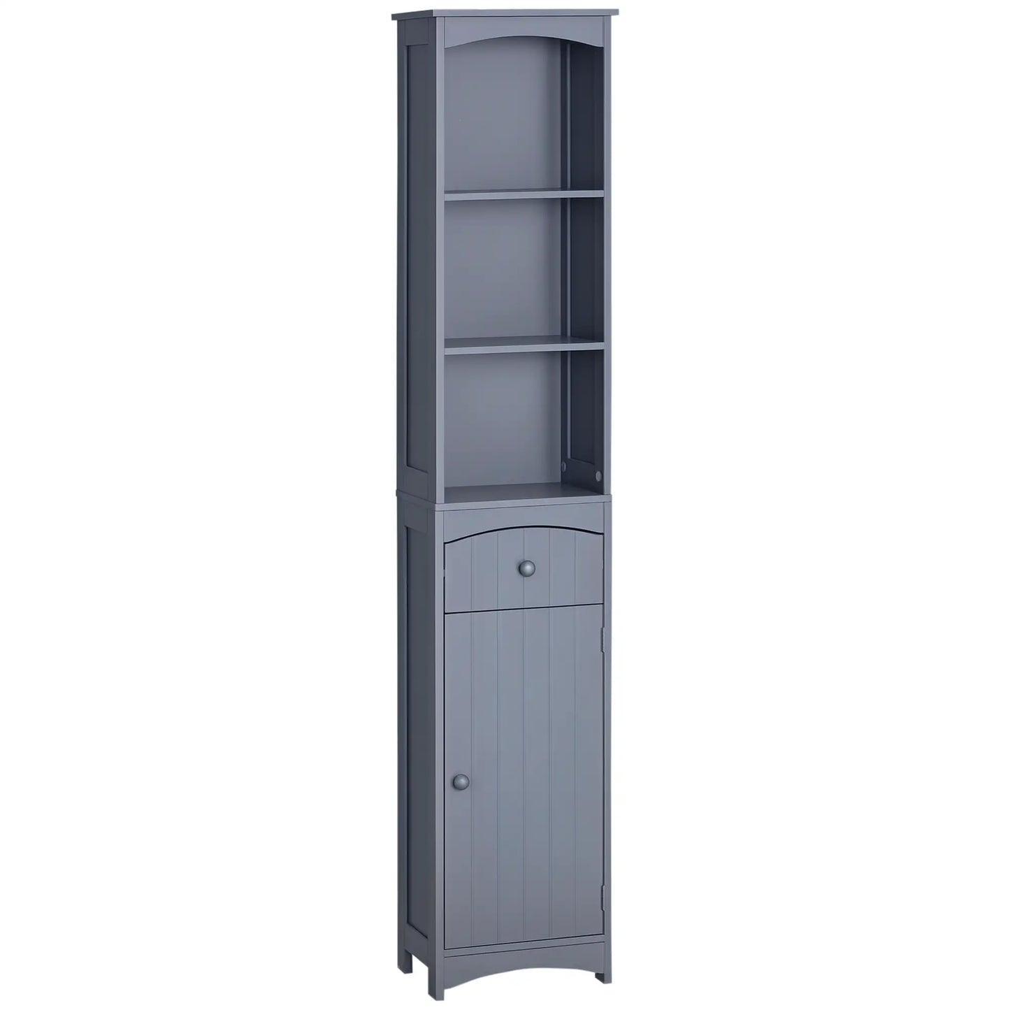 Tall Bathroom Storage Cabinet, 3-Tier Shelves with Drawer, Door, Grey Bathroom Cabinets Grey at Gallery Canada