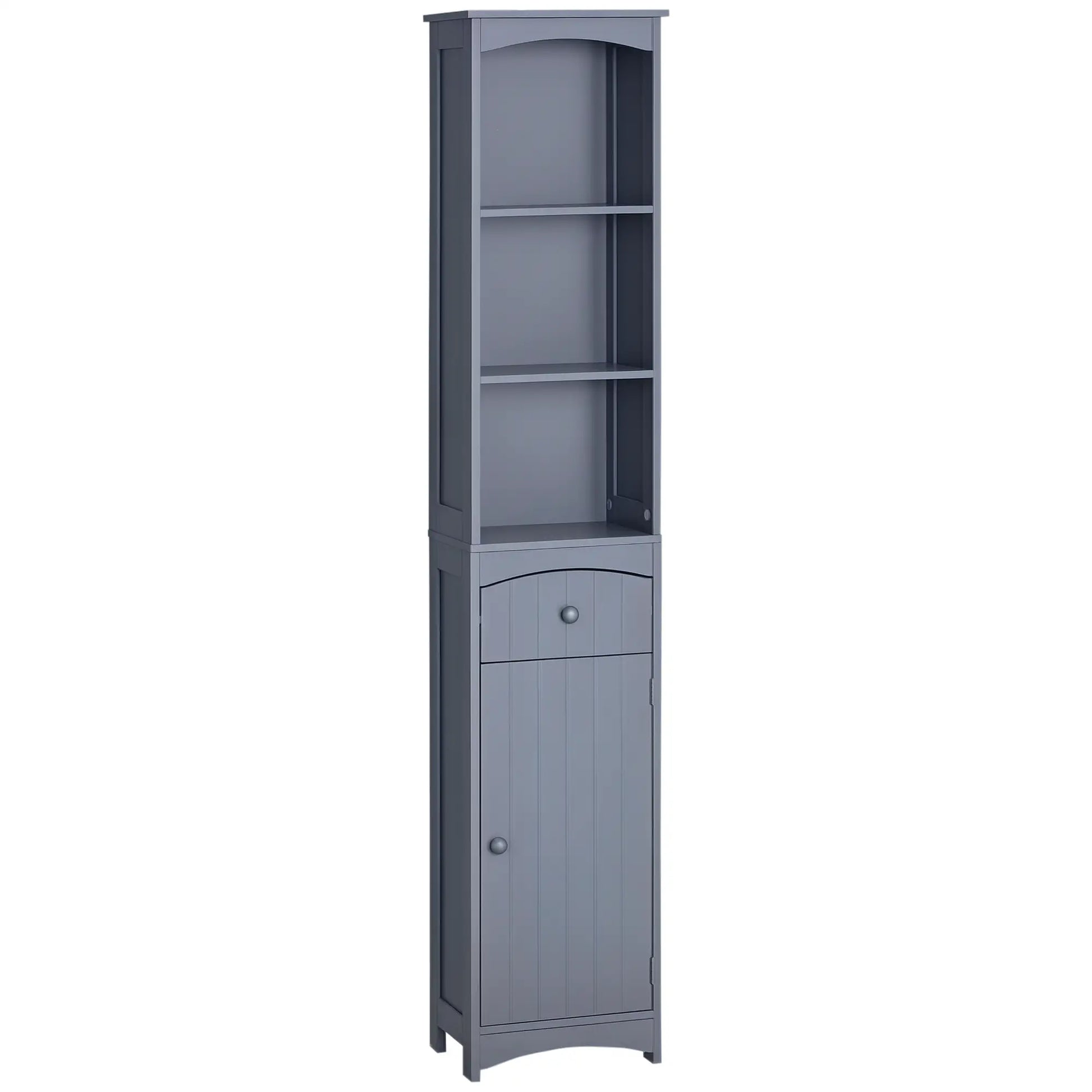 Tall Bathroom Storage Cabinet, 3-Tier Shelves with Drawer, Door, Grey Bathroom Cabinets Grey at Gallery Canada