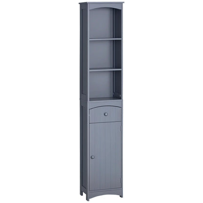 Tall Bathroom Storage Cabinet, 3-Tier Shelves with Drawer, Door, Grey Bathroom Cabinets Grey at Gallery Canada