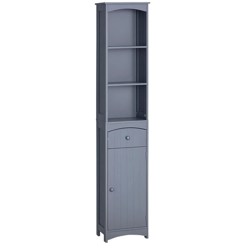 Tall Bathroom Storage Cabinet, 3-Tier Shelves with Drawer, Door, Grey