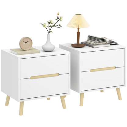 Modern Nightstands Set Of 2, 2 Drawers, Solid Wood Legs, White Bedside Tables at Gallery Canada