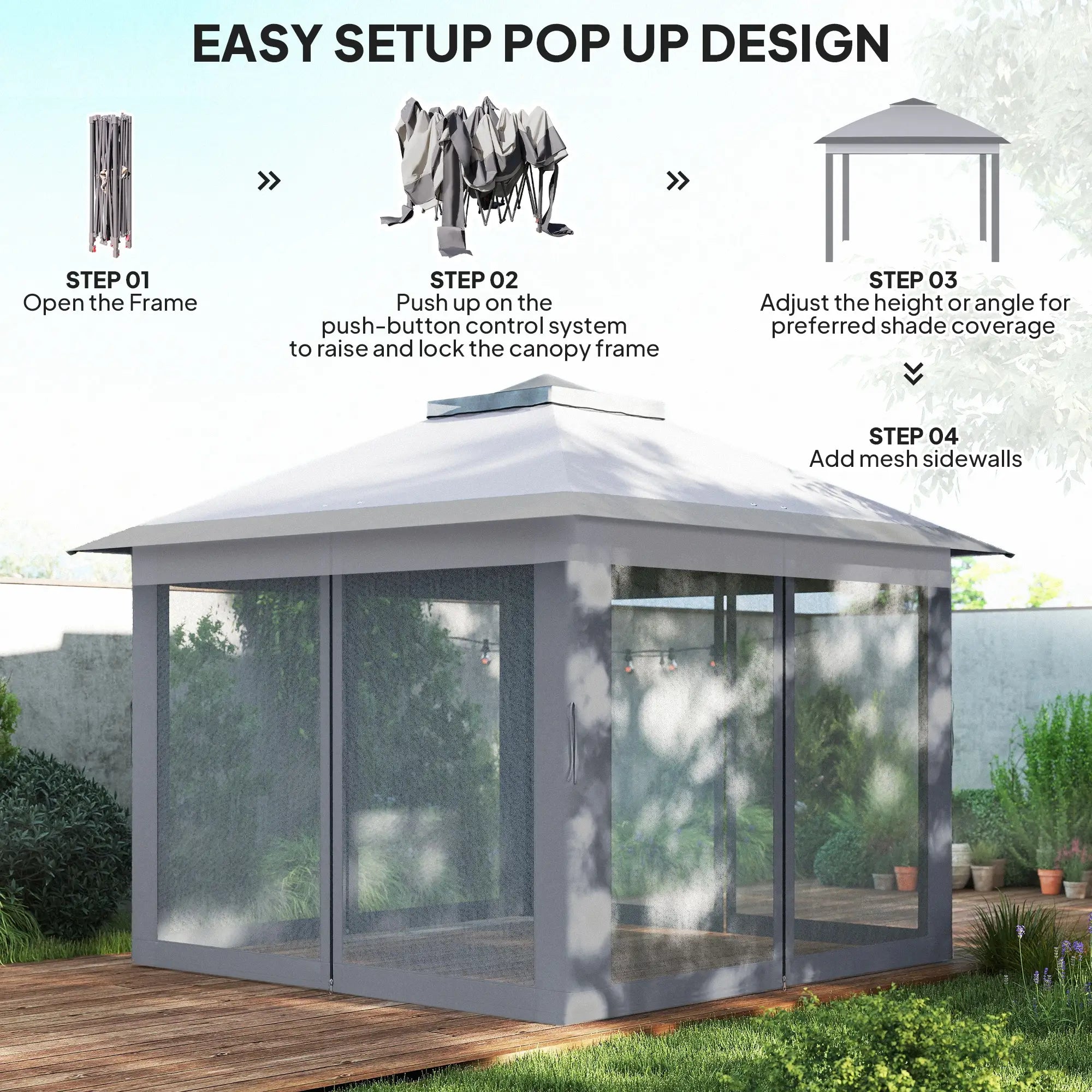 11' x 11' Pop Up Gazebo, Double Roof Foldable Canopy Tent, Grey Pop Up Canopies at Gallery Canada
