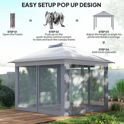 11' x 11' Pop Up Gazebo, Double Roof Foldable Canopy Tent, Grey Pop Up Canopies at Gallery Canada