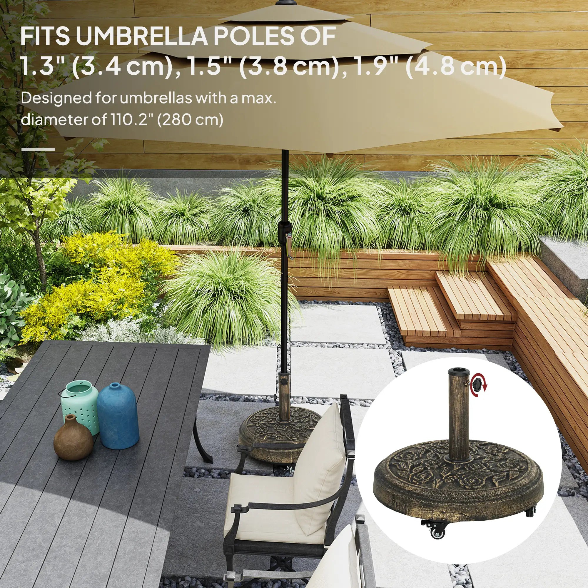 Round Patio Umbrella Base, 46 lbs Resin Stand with Wheels, Bronze Umbrella Bases at Gallery Canada