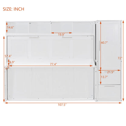 Murphy Bed with Closet, Drawers, 107.5" L x 58" W x 72" H, White Bed Frames at Gallery Canada