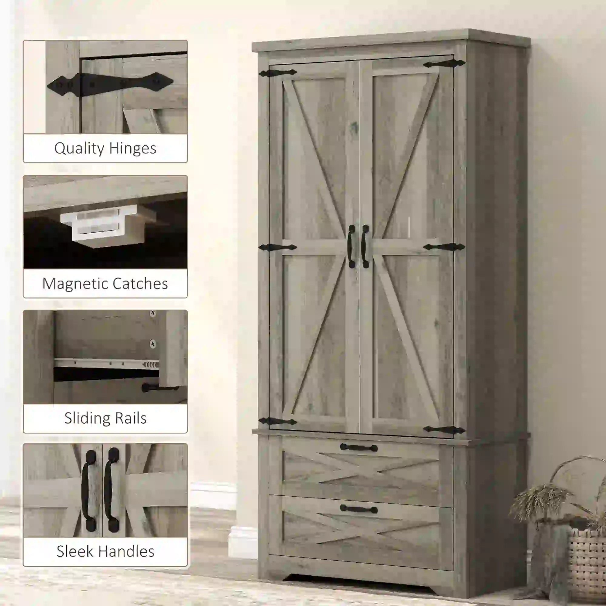 Farmhouse Kitchen Pantry Cabinet, 64