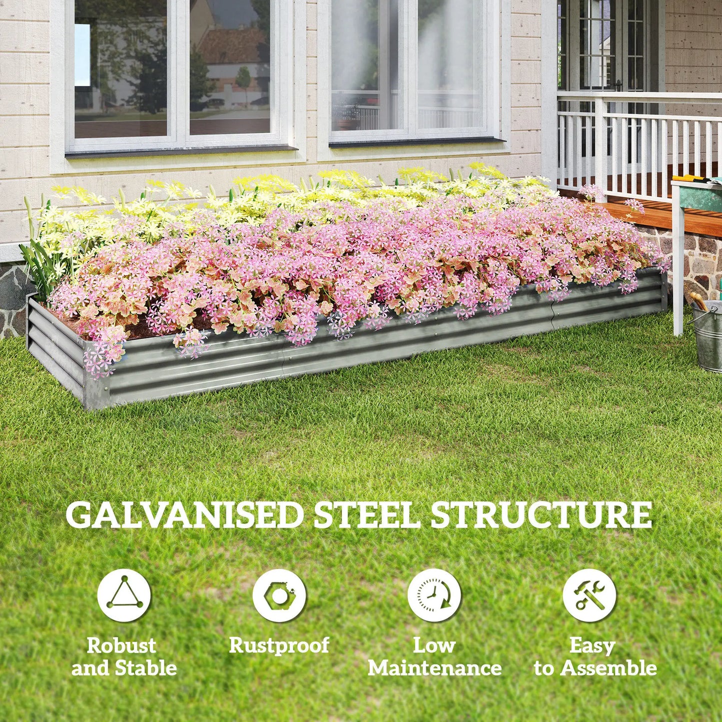 12 x 4 x 1 pied Lit de Jardin surélevé Galvanisé, Bac à Plantes Extérieur, Argenté