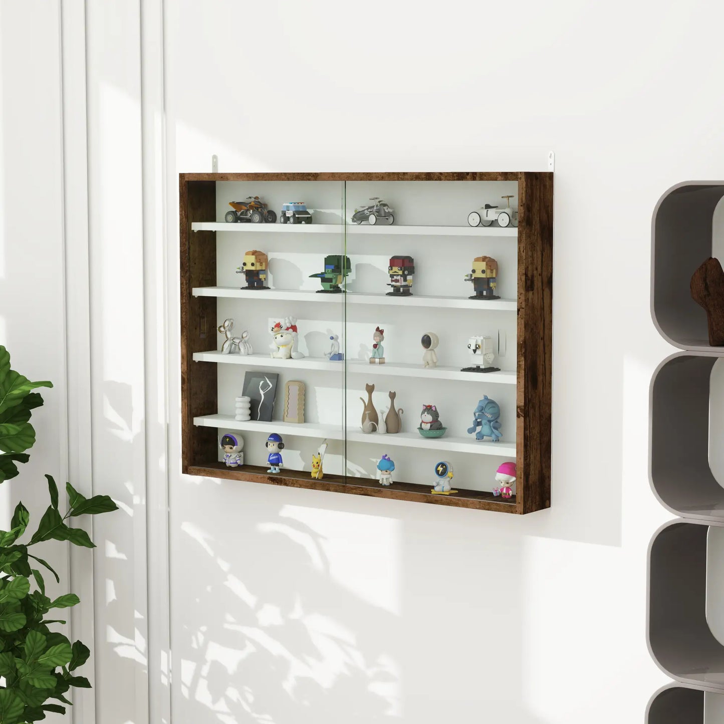 5-Tier Glass Display Cabinet, 2 Doors, 4 Adjustable Shelves, Brown Display Bookshelves at Gallery Canada