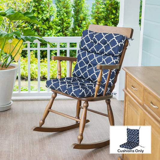 Outdoor Chair Cushion, Tufted Pillow with String Ties, 44" x 42" x 4", Blue Patio Chair Cushions Blue, White at Gallery Canada