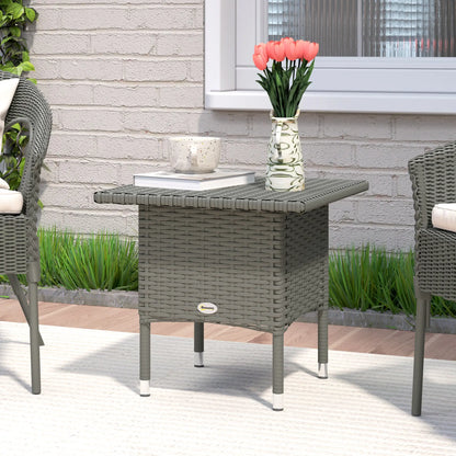 20" Square Outdoor Side Table, Grey Woven Top, Grey