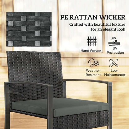 3 Piece Wicker Patio Set, Glass Top Table With Cushions, Dark Grey Bistro Sets at Gallery Canada