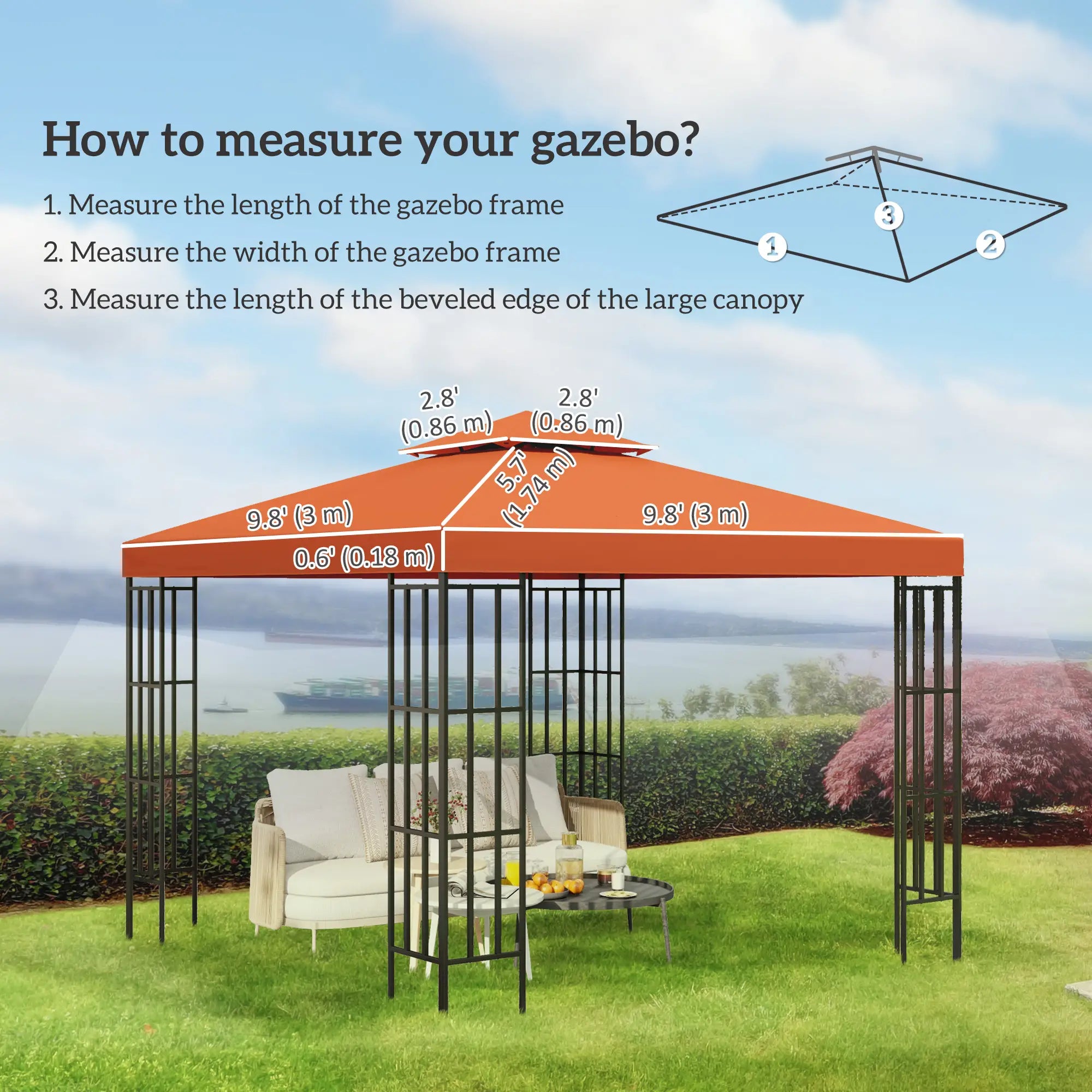 10' x 10' Square 2-Tier Gazebo Canopy Cover, Rust Red Gazebo Canopy Replacement at Gallery Canada